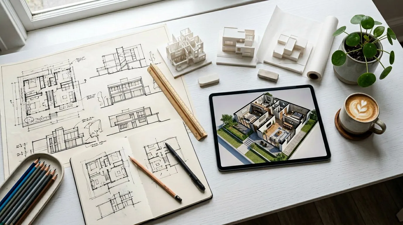 Step-by-step visual workflow showing the process from defining requirements through AI generation to final refined floor plan