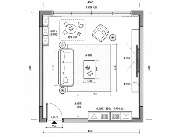 现代家庭客厅平面方案