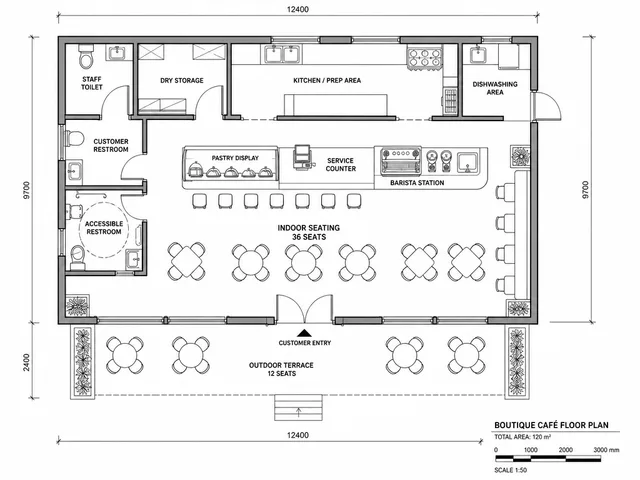 Boutique Café Floor Plan with Back-of-House
